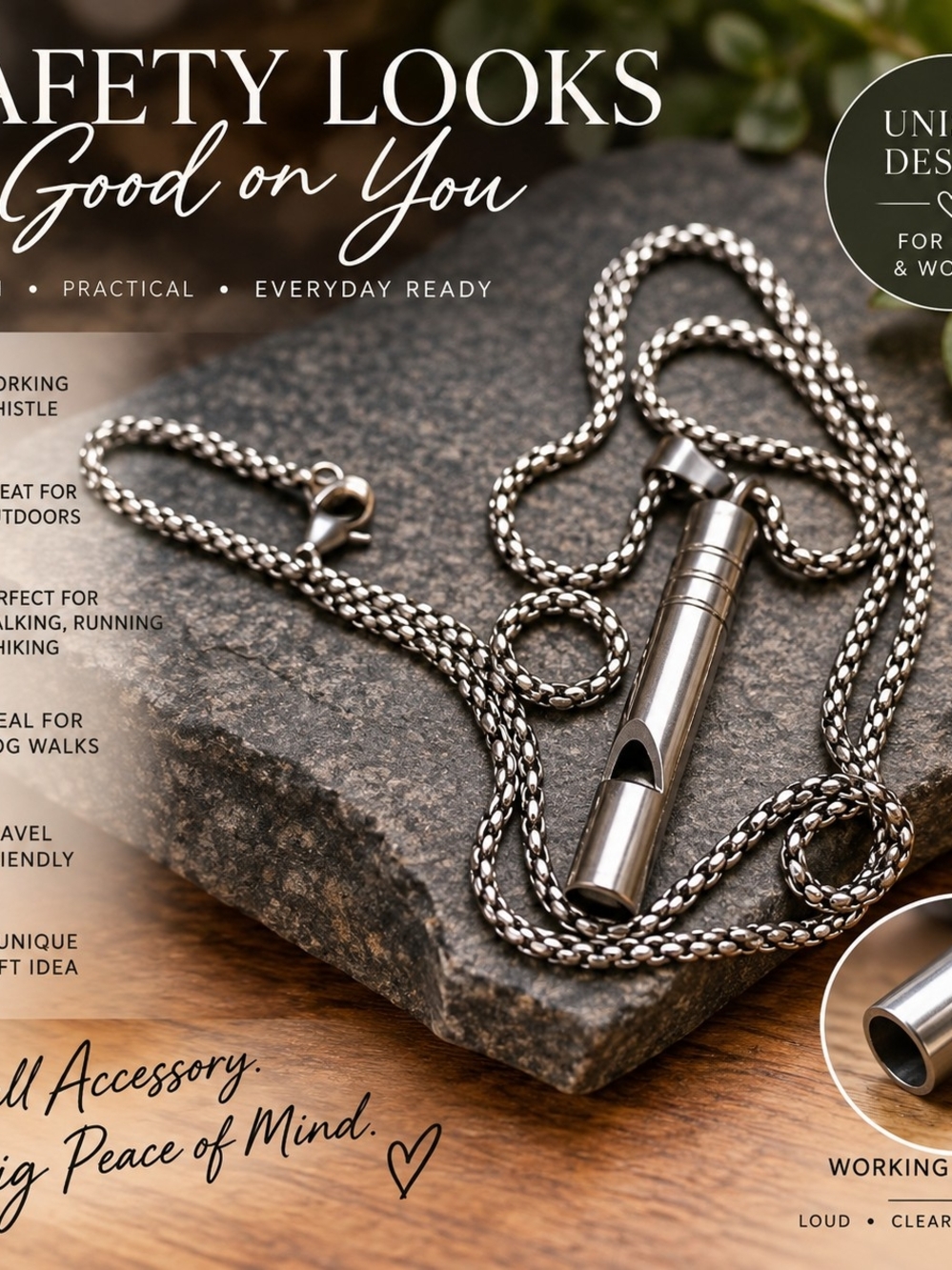 Source Unknown Silver Stainless Steel Whistle Necklace